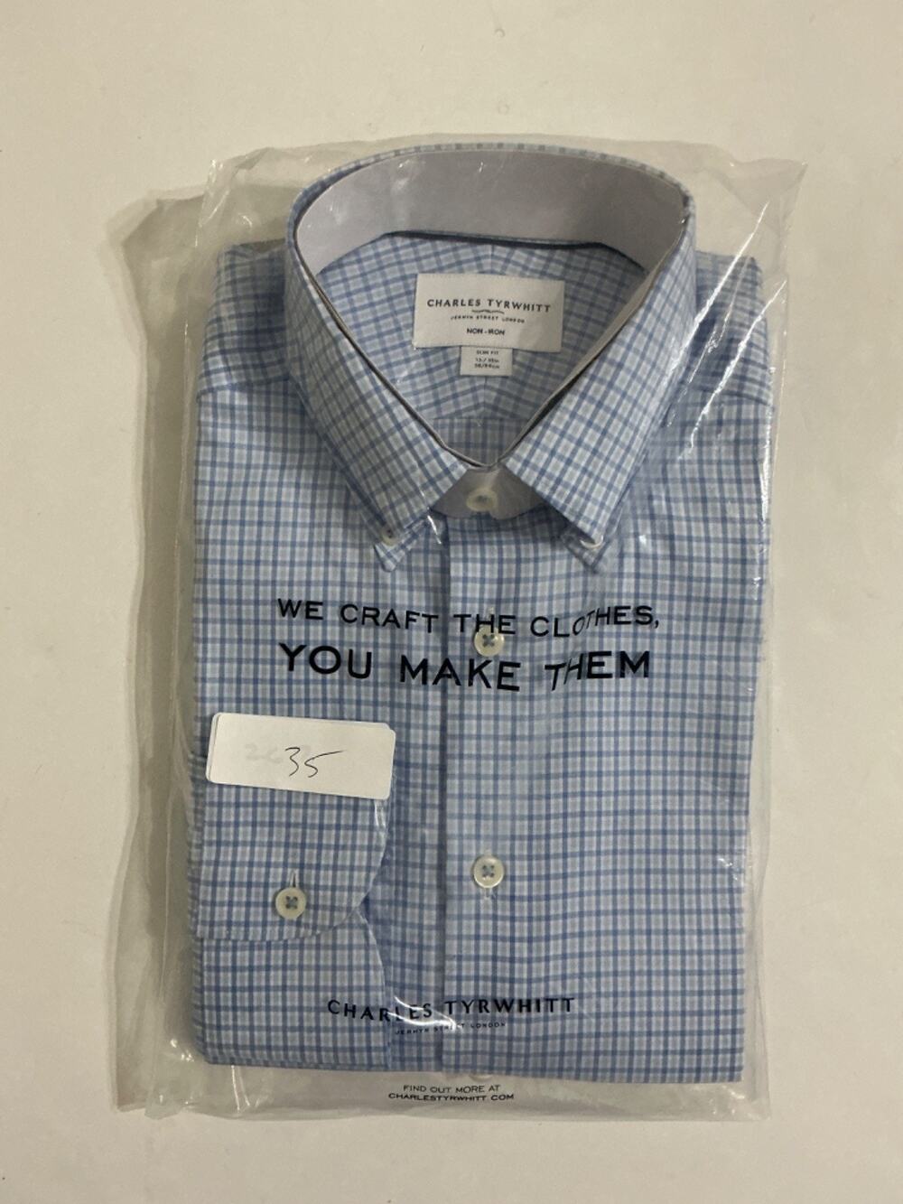 Charles Tyrwhitt Slim Fit Non-Iron Dress Shirt 15/33 Cornflower Blue Check NWT